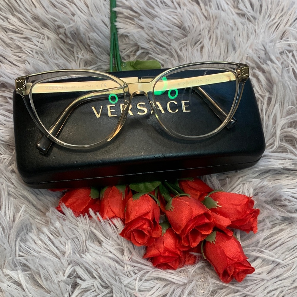 🌹VINTAGE Versace • Women's Clear Cat-Eye Optical Glasses - Clear Gold RX Frames